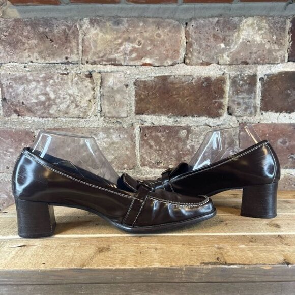 VTG 90's Y2K Coach Pump Brown Leather Block Heels W/ Silver Ring Accent Size 8.5 - Picture 6 of 9